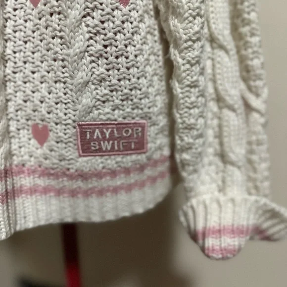 Taylor Swift Lover White and Pink Knit Cardigan - Picture 3 of 4